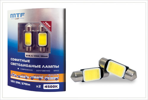 Автомобильные внутрисалонные светодиоды MTF Light COB LED C5W/36mm 4500К, 