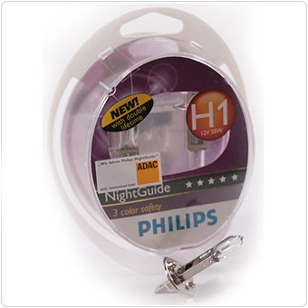 Галогенные автолампы Philips H1 NightGuide DoubleLife (Twin Blister)
